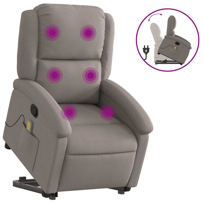 Fotoliu rabatabil de masaj cu ridicare, gri taupe, textil - WALTI WALTI