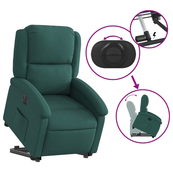 Fotoliu electric rabatabil cu ridicare, verde închis, textil - WALTI WALTI