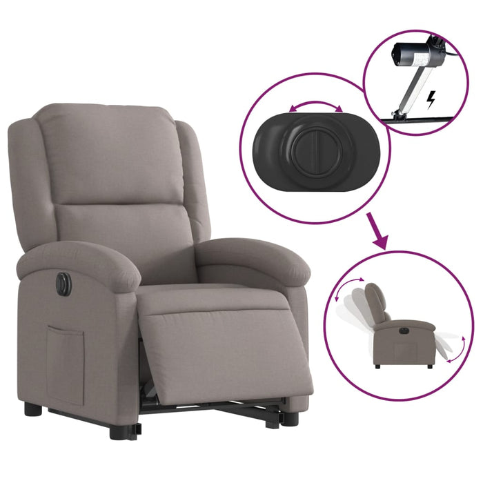 Fotoliu electric rabatabil cu ridicare, gri taupe, textil WALTI