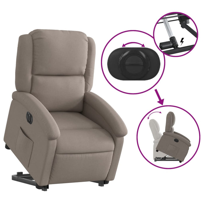 Fotoliu electric rabatabil cu ridicare, gri taupe, textil WALTI