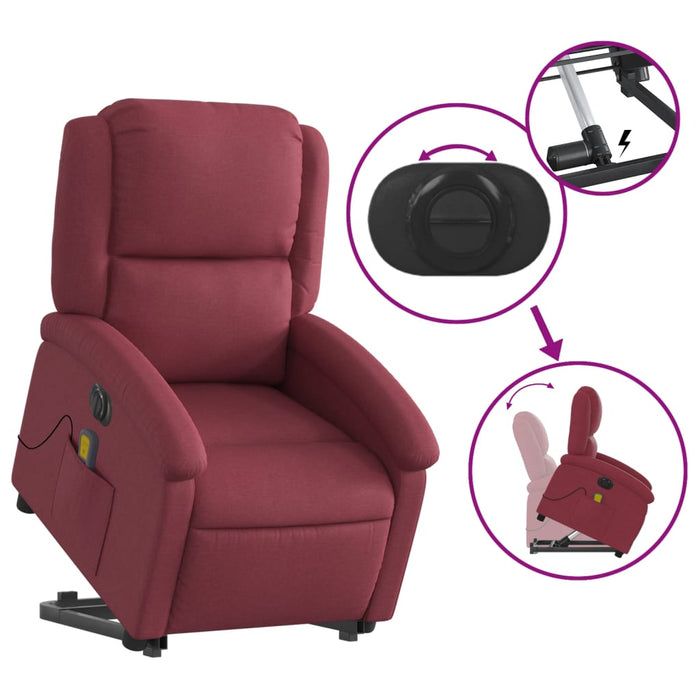 Fotoliu de masaj electric rabatabil cu ridicare roșu vin textil - WALTI WALTI