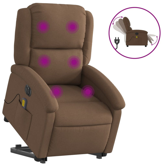 Fotoliu electric de masaj rabatabil cu ridicare, maro, textil WALTI