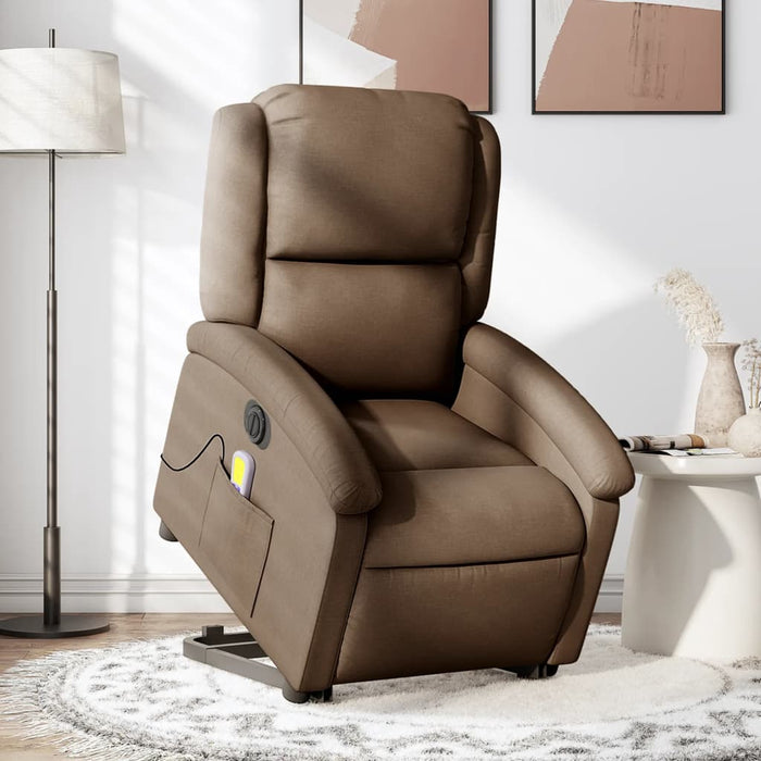 Fotoliu electric de masaj rabatabil cu ridicare, maro, textil WALTI