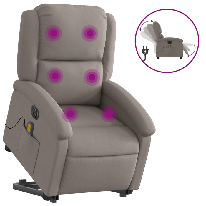 Fotoliu electric masaj rabatabil cu ridicare, gri taupe, textil - WALTI WALTI