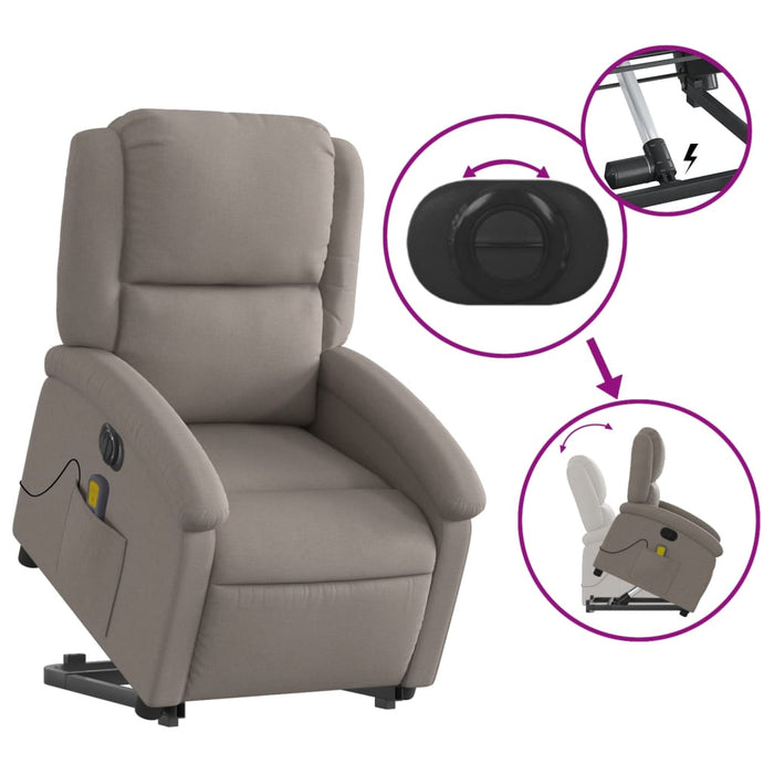Fotoliu electric masaj rabatabil cu ridicare, gri taupe, textil - WALTI WALTI