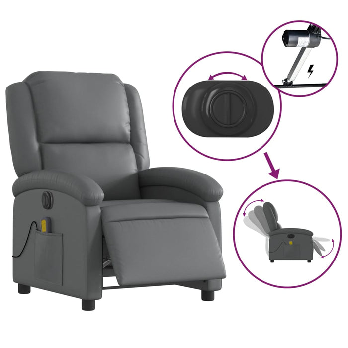 Fotoliu de masaj electric rabatabil, gri, piele ecologică - WALTI WALTI