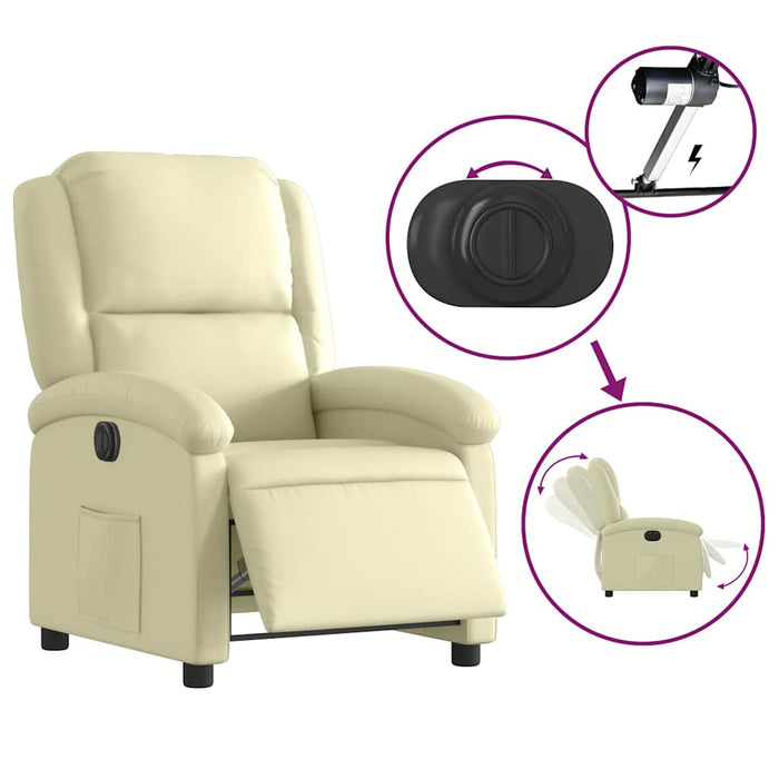 Fotoliu rabatabil electric, crem, piele naturală - WALTI WALTI