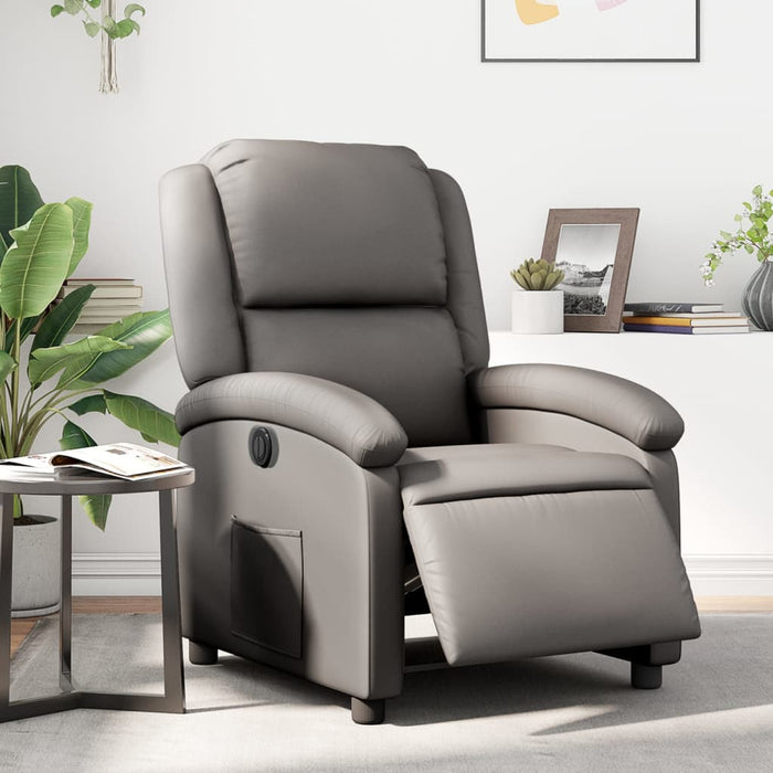 Fotoliu rabatabil electric, gri, piele naturală - WALTI WALTI