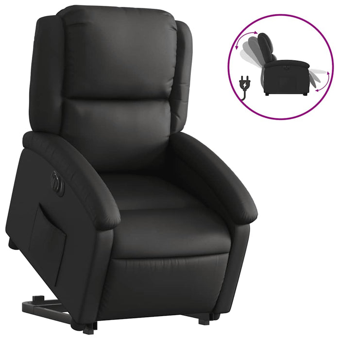 Fotoliu rabatabil electric cu ridicare, negru, piele naturală - WALTI WALTI