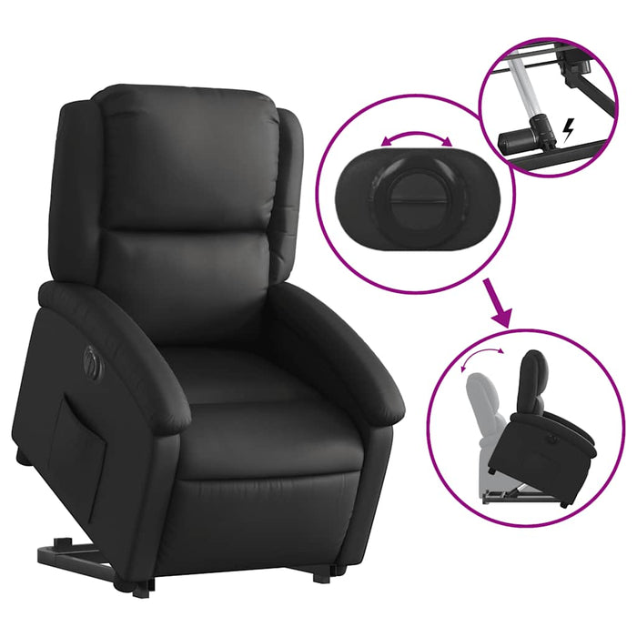 Fotoliu rabatabil electric cu ridicare, negru, piele naturală - WALTI WALTI