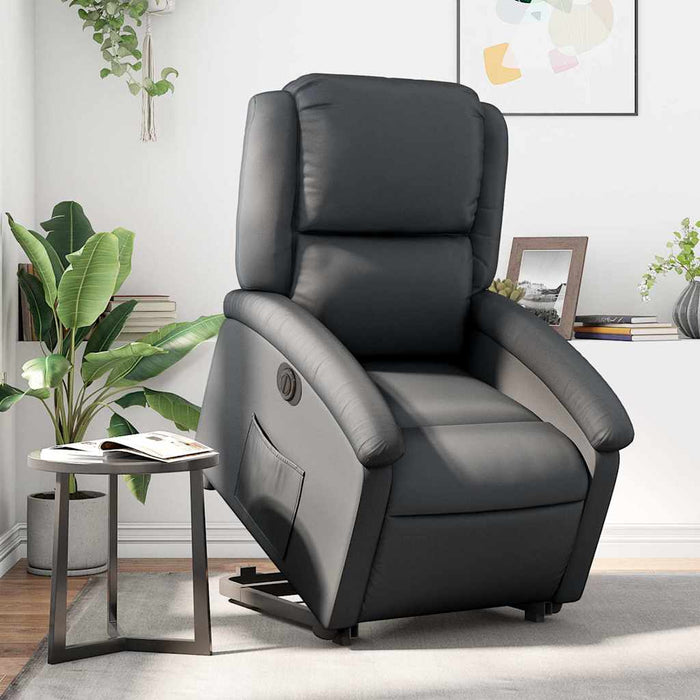 Fotoliu rabatabil electric cu ridicare, negru, piele naturală - WALTI WALTI