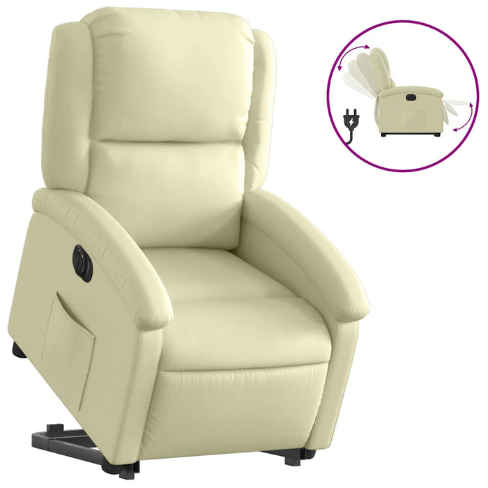 Fotoliu rabatabil electric cu ridicare, crem, piele naturală - WALTI WALTI
