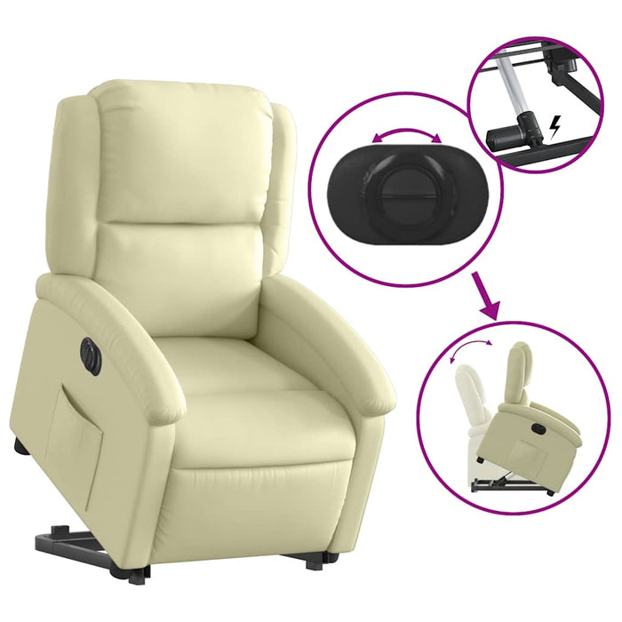 Fotoliu rabatabil electric cu ridicare, crem, piele naturală - WALTI WALTI