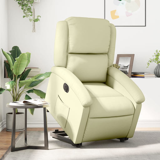 Fotoliu rabatabil electric cu ridicare, crem, piele naturală - WALTI WALTI