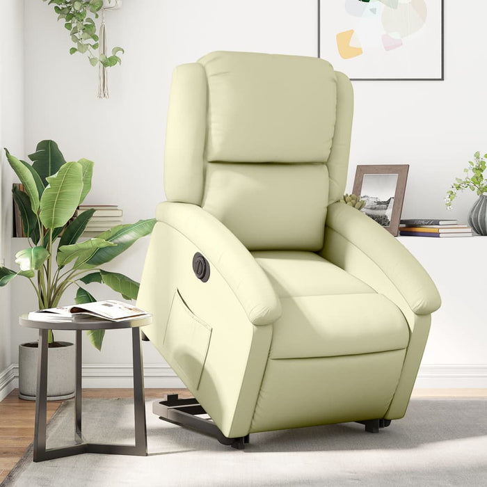 Fotoliu rabatabil electric cu ridicare, crem, piele naturală - WALTI WALTI
