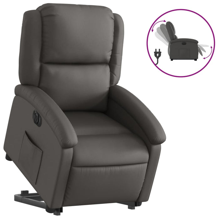 Fotoliu rabatabil electric cu ridicare, gri, piele naturală - WALTI WALTI