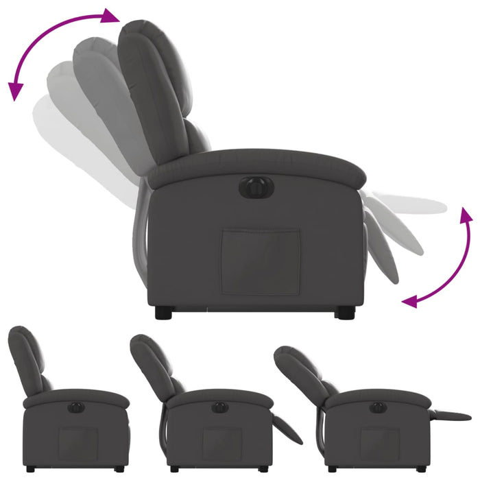Fotoliu rabatabil electric cu ridicare, gri, piele naturală - WALTI WALTI