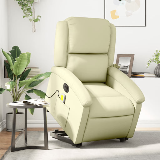 Fotoliu electric masaj rabatabil cu ridicare crem piele natural - WALTI WALTI