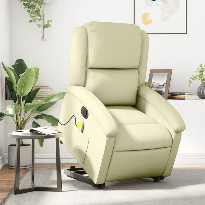 Fotoliu electric masaj rabatabil cu ridicare crem piele natural - WALTI WALTI