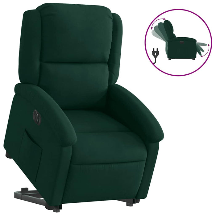 Fotoliu electric rabatabil cu ridicare, verde închis, catifea - WALTI WALTI