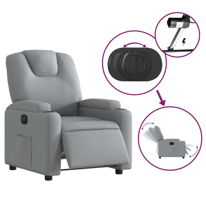 Fotoliu rabatabil electric, gri deschis, textil WALTI