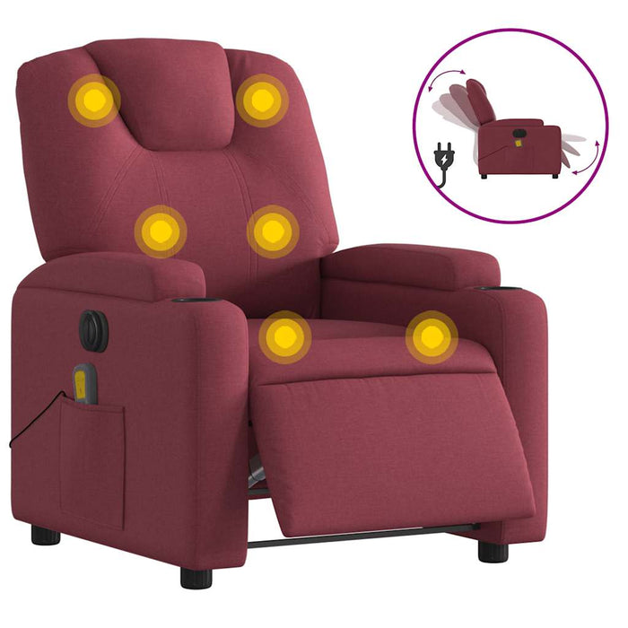 Fotoliu electric de masaj rabatabil, roșu vin, textil - WALTI WALTI