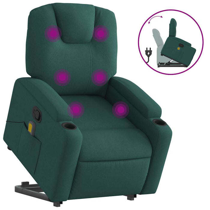 Fotoliu rabatabil de masaj, cu ridicare, verde închis, textil WALTI