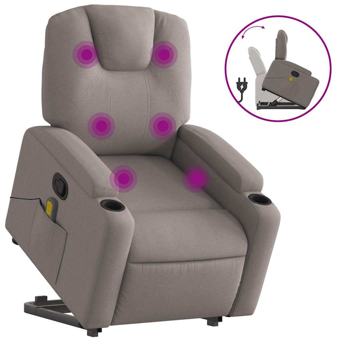 Fotoliu rabatabil de masaj cu ridicare, gri taupe, textil - WALTI WALTI