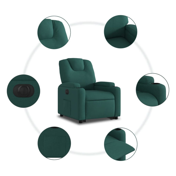 Fotoliu electric rabatabil cu ridicare, verde închis, textil - WALTI WALTI