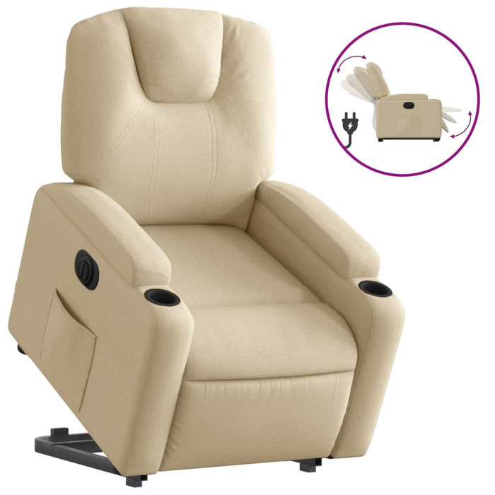 Fotoliu electric rabatabil cu ridicare, crem, textil - WALTI WALTI