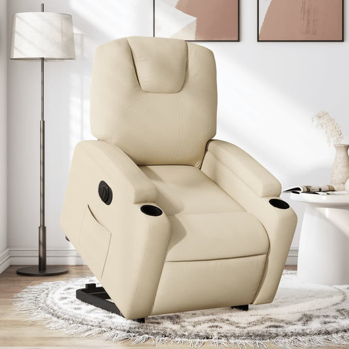 Fotoliu electric rabatabil cu ridicare, crem, textil - WALTI WALTI