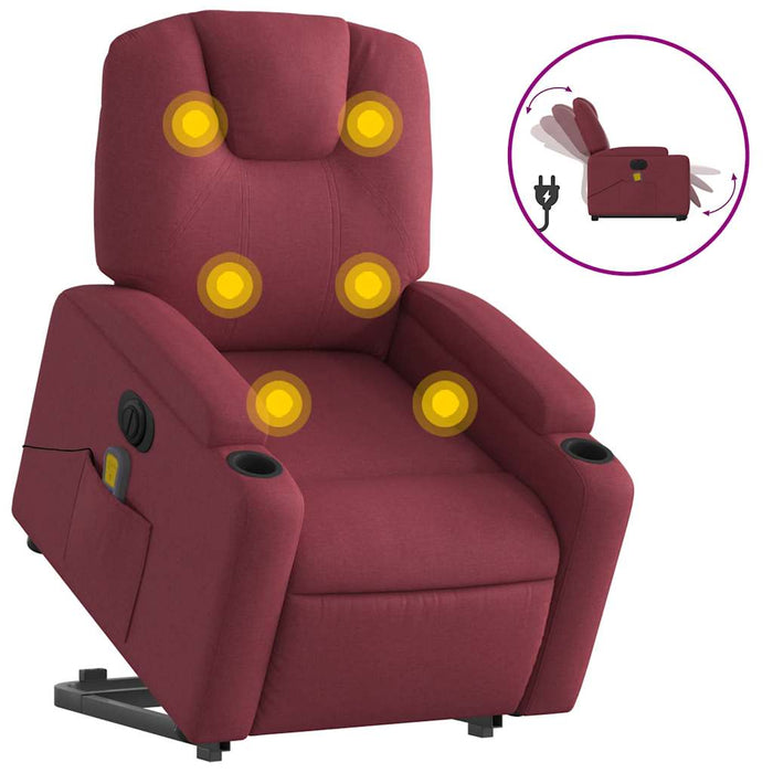 Fotoliu de masaj electric rabatabil cu ridicare roșu vin textil - WALTI WALTI