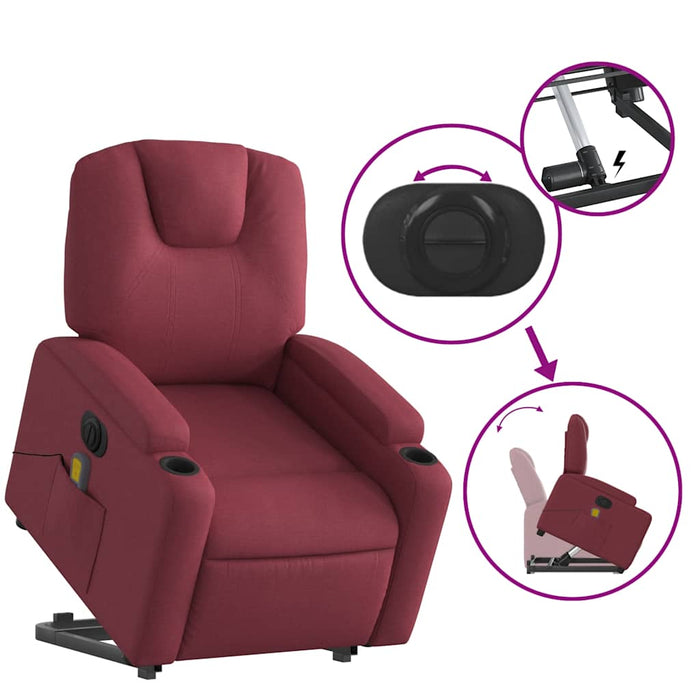Fotoliu de masaj electric rabatabil cu ridicare roșu vin textil - WALTI WALTI