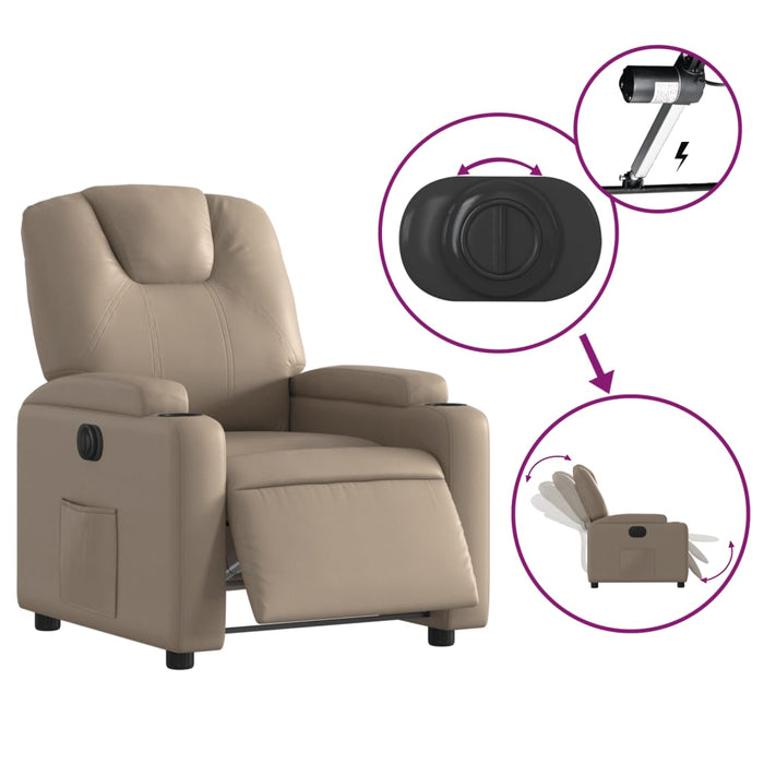 Fotoliu rabatabil electric, cappuccino, piele ecologică - WALTI WALTI