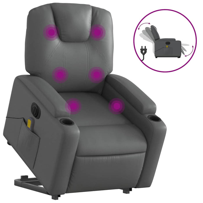 Fotoliu masaj rabatabil electric cu ridicare, gri, piele eco - WALTI WALTI