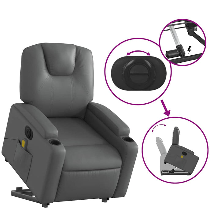 Fotoliu masaj rabatabil electric cu ridicare, gri, piele eco - WALTI WALTI