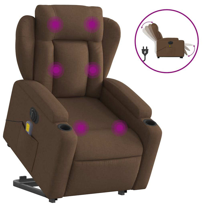 Fotoliu electric de masaj rabatabil cu ridicare, maro, textil - WALTI WALTI