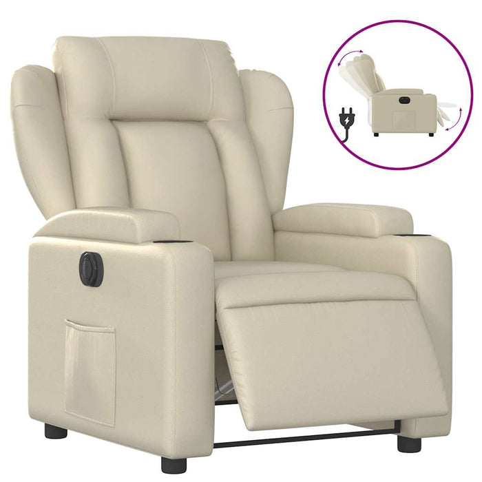 Fotoliu rabatabil electric, crem, piele ecologică WALTI