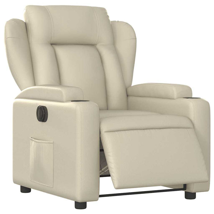 Fotoliu rabatabil electric, crem, piele ecologică WALTI
