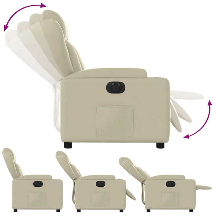Fotoliu rabatabil electric, crem, piele ecologică WALTI