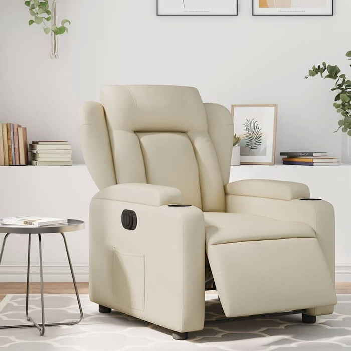 Fotoliu rabatabil electric, crem, piele ecologică WALTI