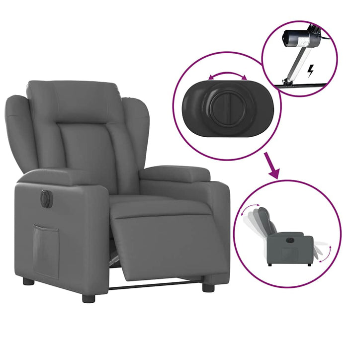 Fotoliu rabatabil electric, gri, piele ecologică - WALTI WALTI