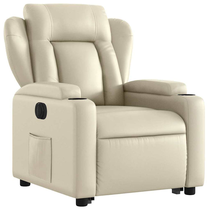 Fotoliu rabatabil electric cu ridicare, crem, piele ecologică WALTI