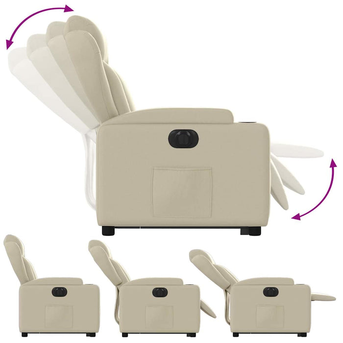 Fotoliu rabatabil electric cu ridicare, crem, piele ecologică WALTI