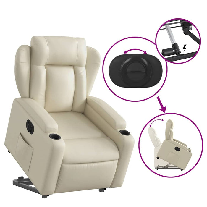 Fotoliu rabatabil electric cu ridicare, crem, piele ecologică WALTI