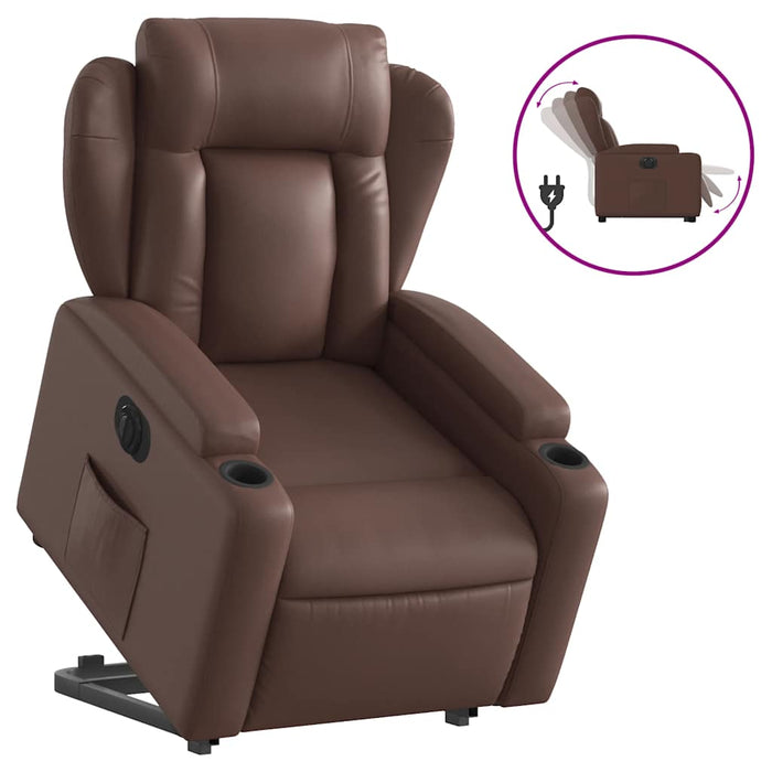 Fotoliu rabatabil electric cu ridicare, maro, piele ecologică WALTI