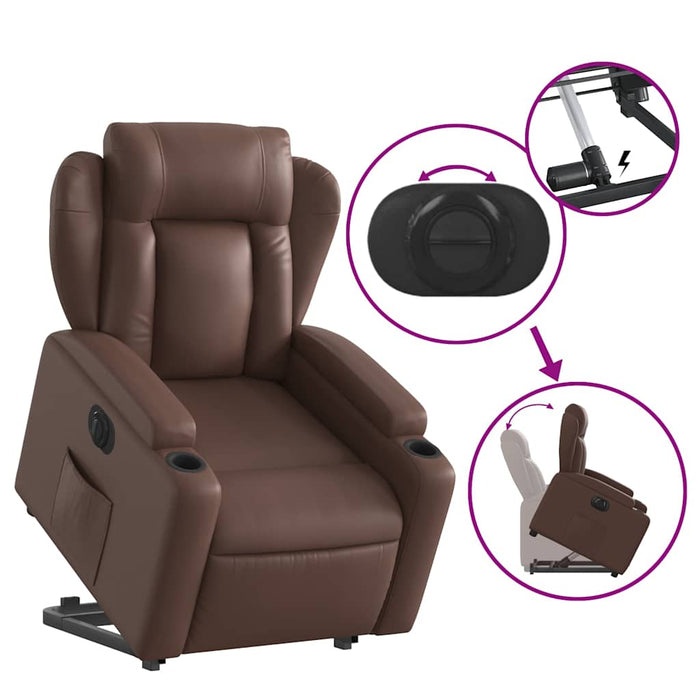 Fotoliu rabatabil electric cu ridicare, maro, piele ecologică WALTI