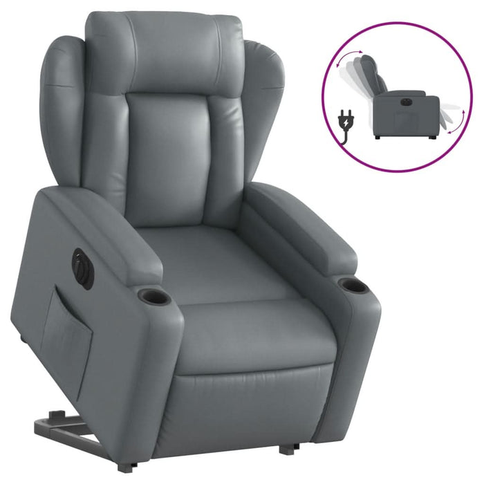 Fotoliu rabatabil electric cu ridicare, gri, piele ecologică - WALTI WALTI
