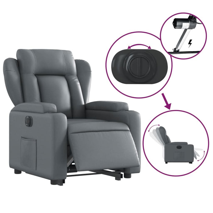 Fotoliu rabatabil electric cu ridicare, gri, piele ecologică - WALTI WALTI