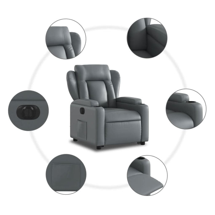 Fotoliu rabatabil electric cu ridicare, gri, piele ecologică - WALTI WALTI